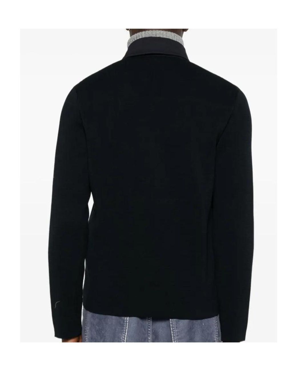 Herno Black Knitted-Sleeve Buttoned Jacket for men