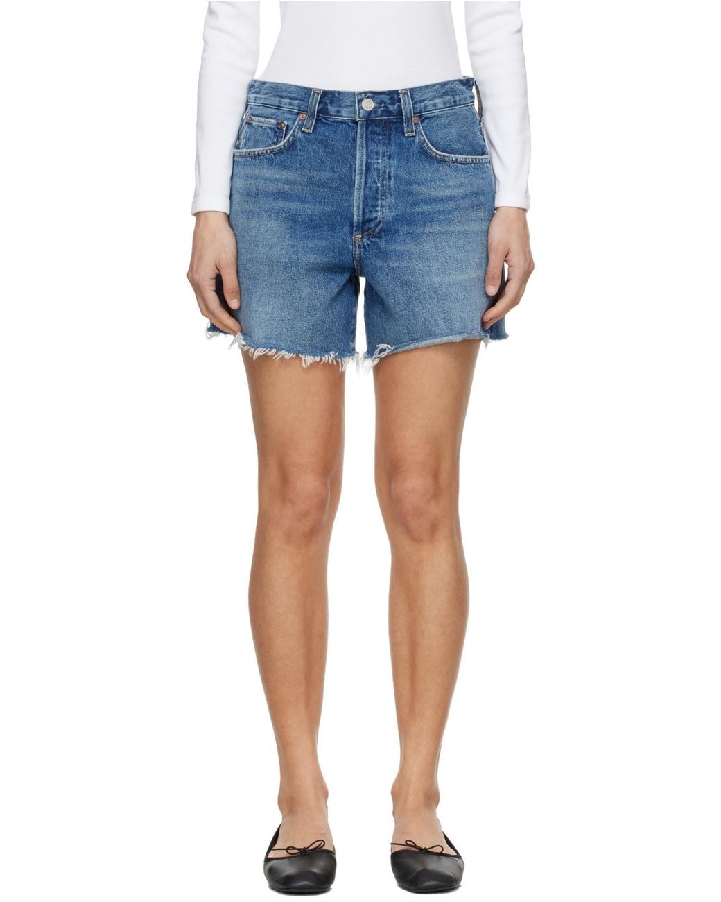 Agolde Blue Nye Raw-Hem Denim Shorts