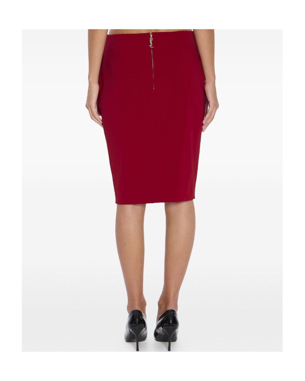 Saint Laurent Red Mid-Rise Pencil Skirt