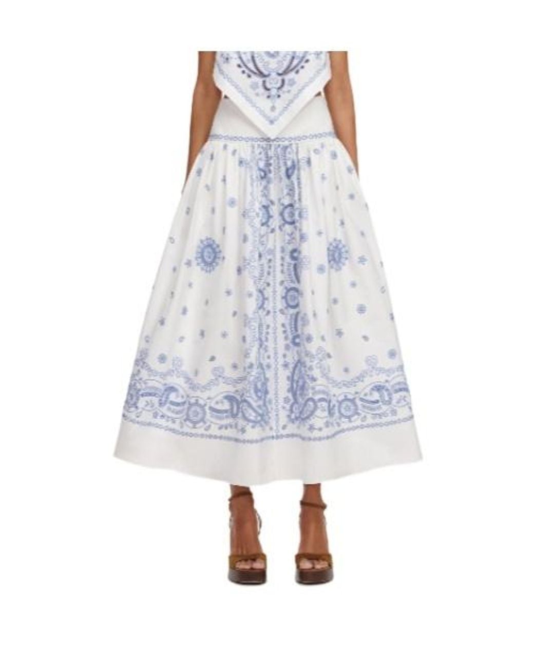 Self-Portrait Blue Embroidered Midi Skirt