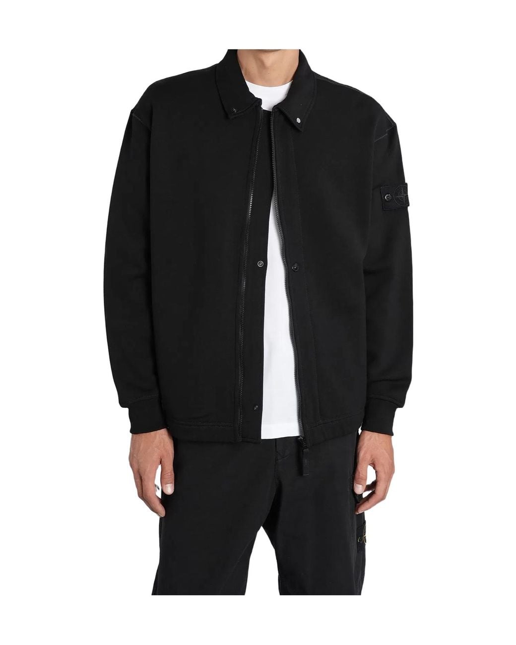 Stone Island Black Logo Patch Zip-Up Sweatshirt for men