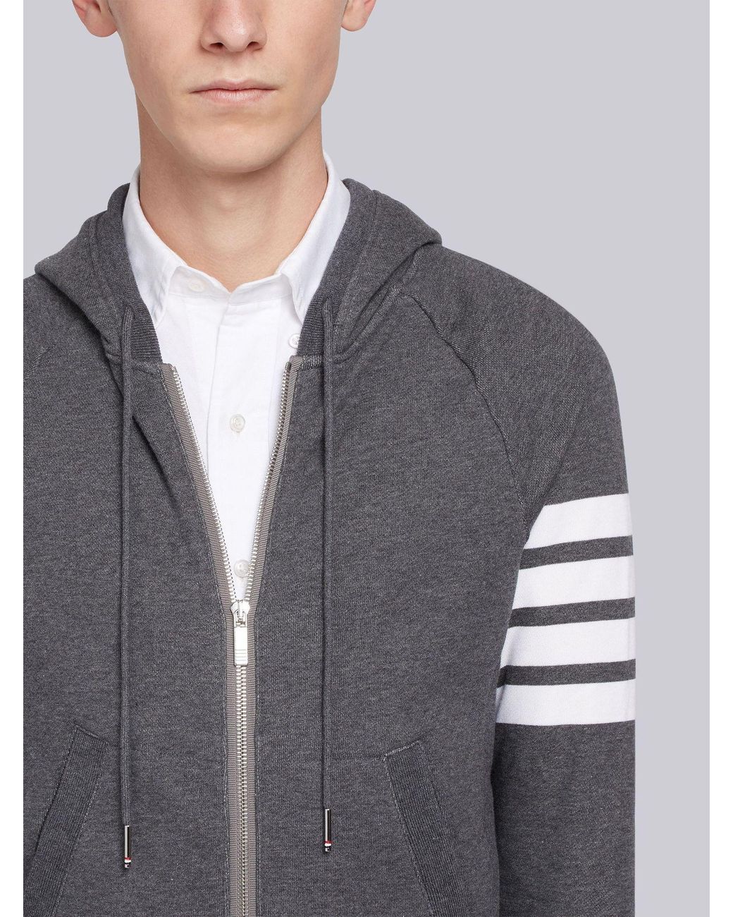 Thom Browne Gray Classic Loopback 4-Bar Zip Hoodie for men