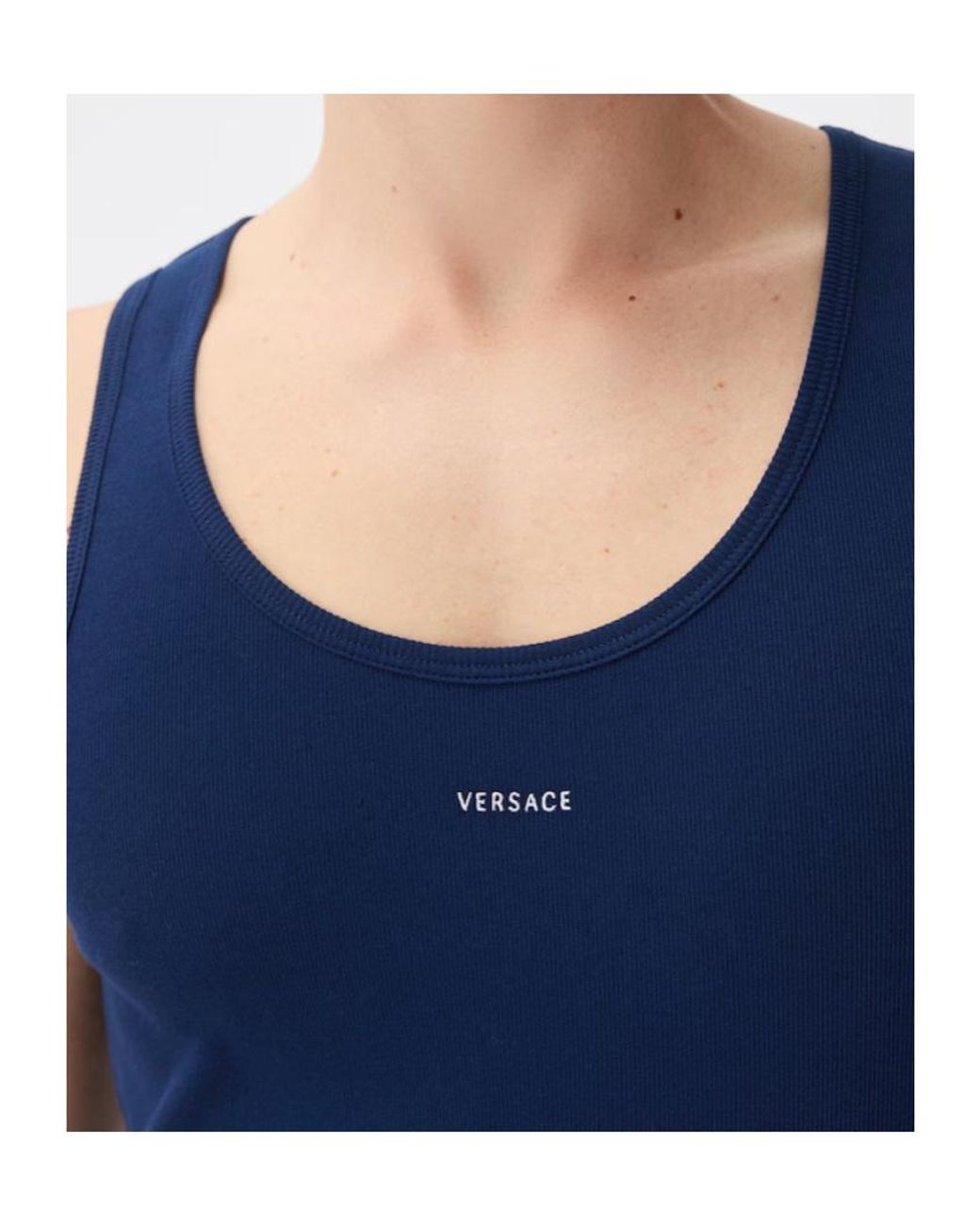 Versace Blue Logo Ribbed Underwear Top for men