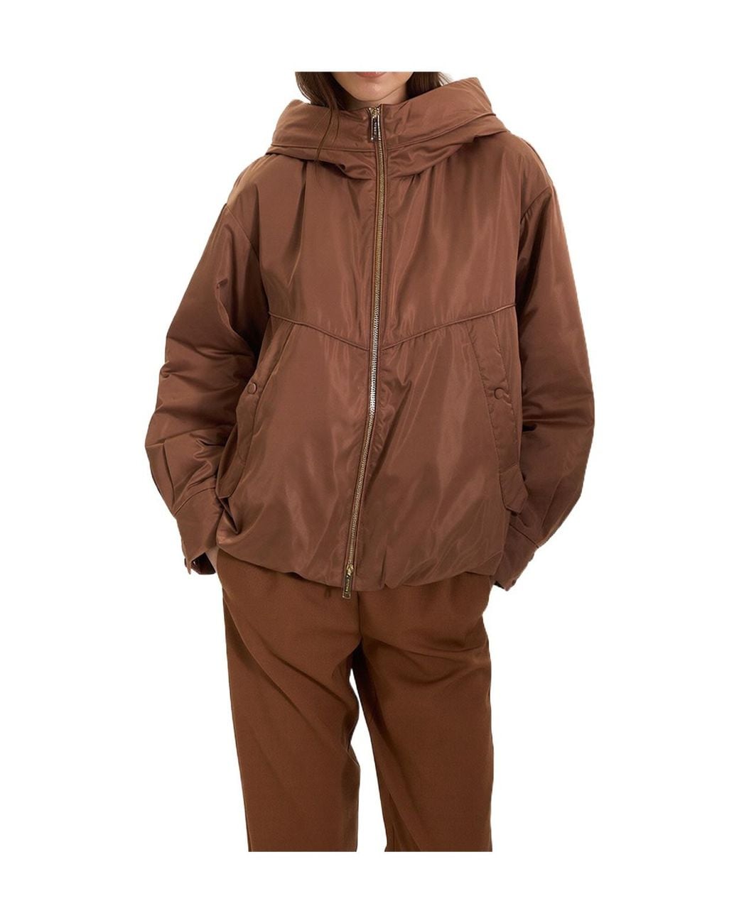Marella Brown Zip-Up Hooded Casual Jacket