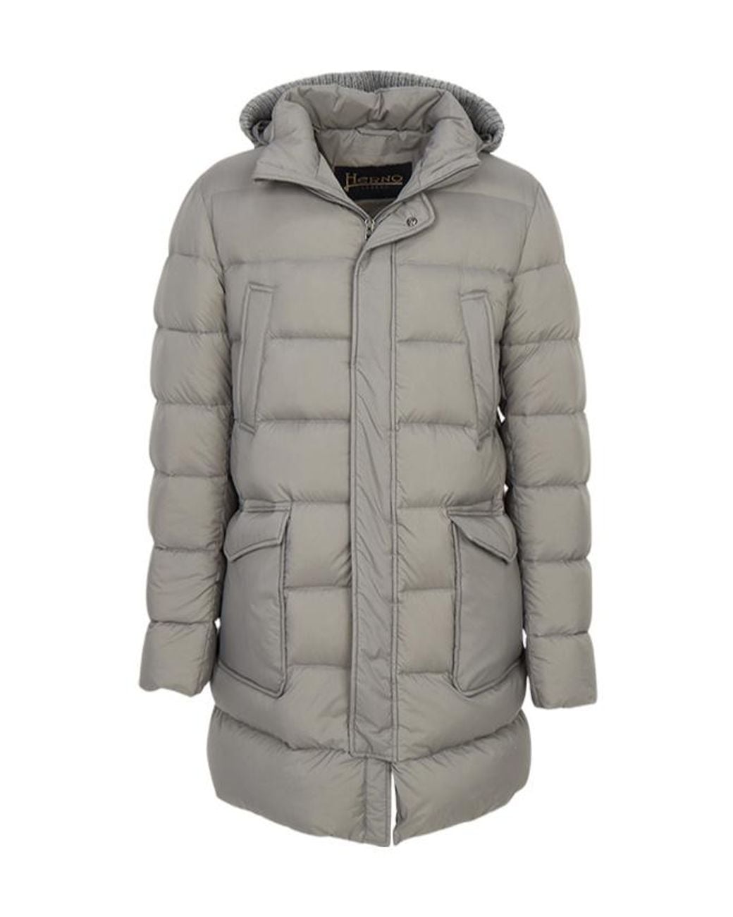 Herno Gray Quilted Hooded Puffer Coat for men