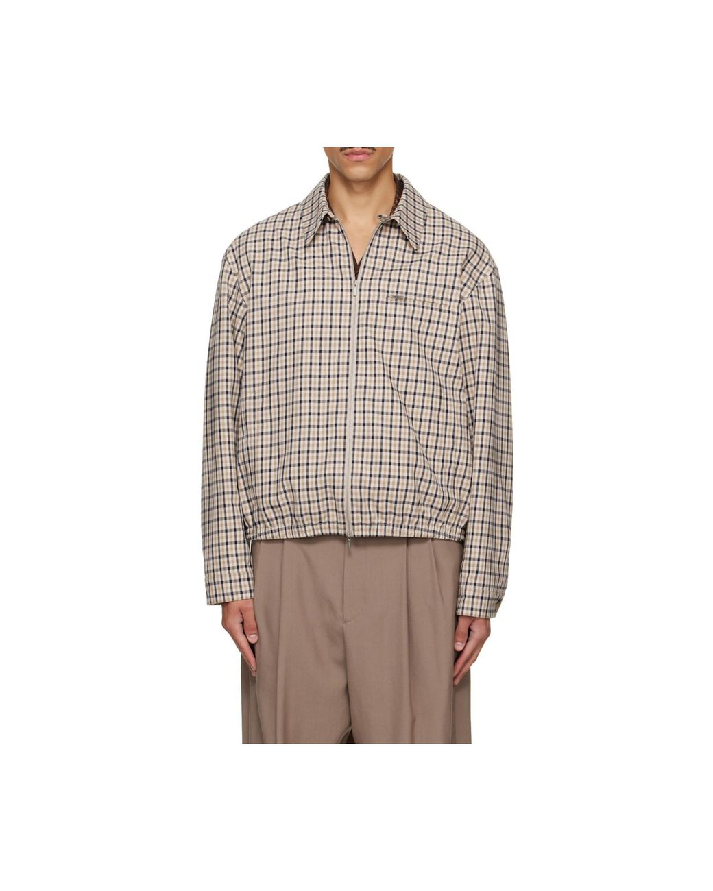Ferragamo Gray Ferragamo Checked Zip-Up Bomber Jacket for men