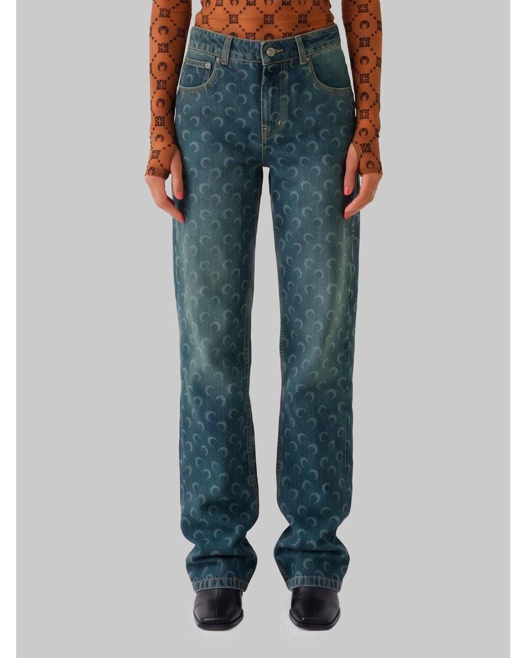 MARINE SERRE Blue Moon Laser Wash Denim Straight Jeans