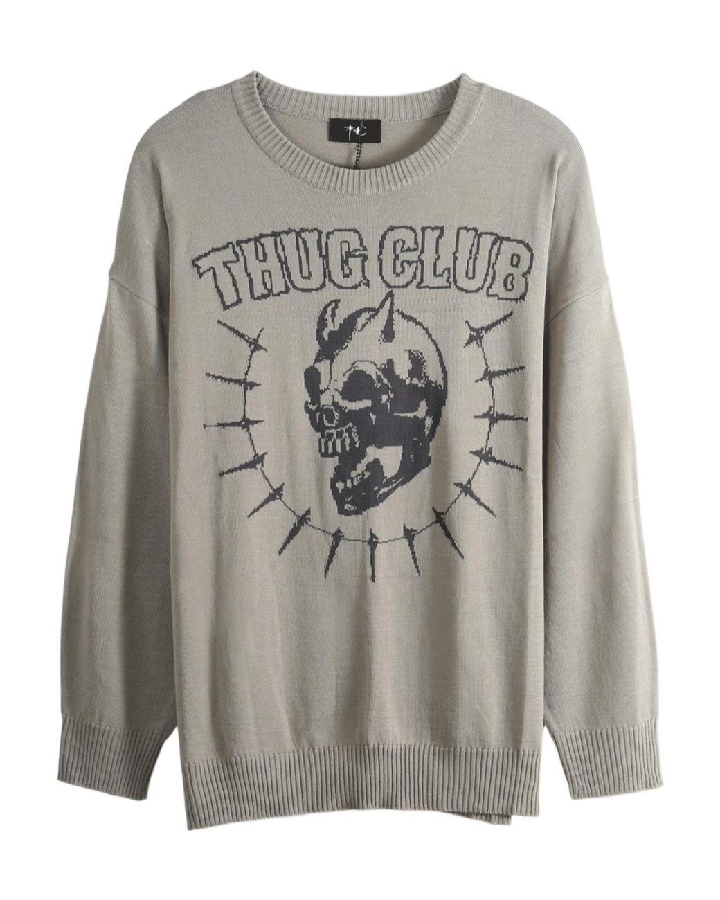 THUG CLUB Gray Logo-Lettering Sweater for men