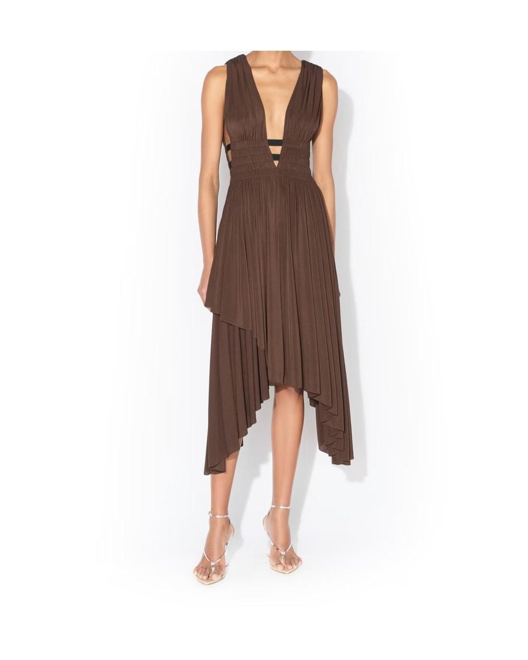 Alaïa Brown Alaïa Deesse V-Neck Dress
