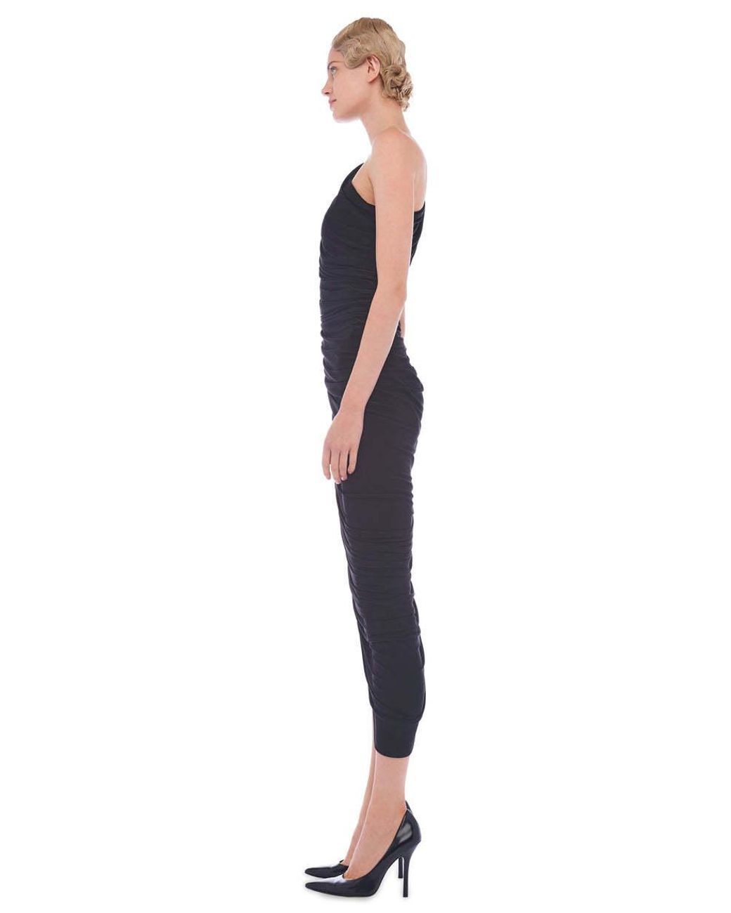 Norma Kamali Black Fitted One-Shoulder Dress