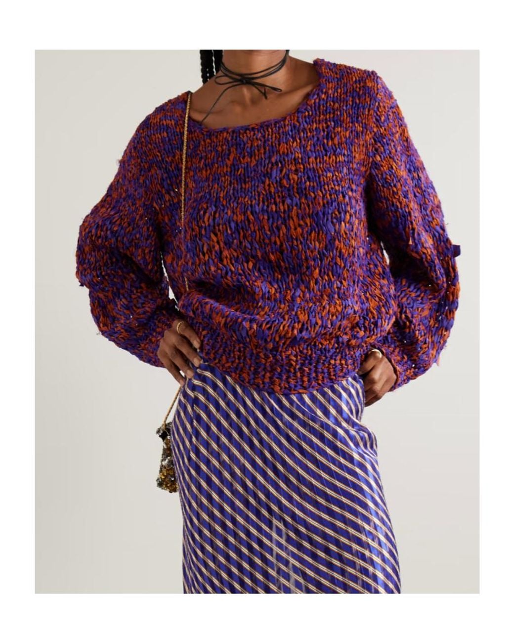 Dries Van Noten Purple Oversized Frayed Sweater