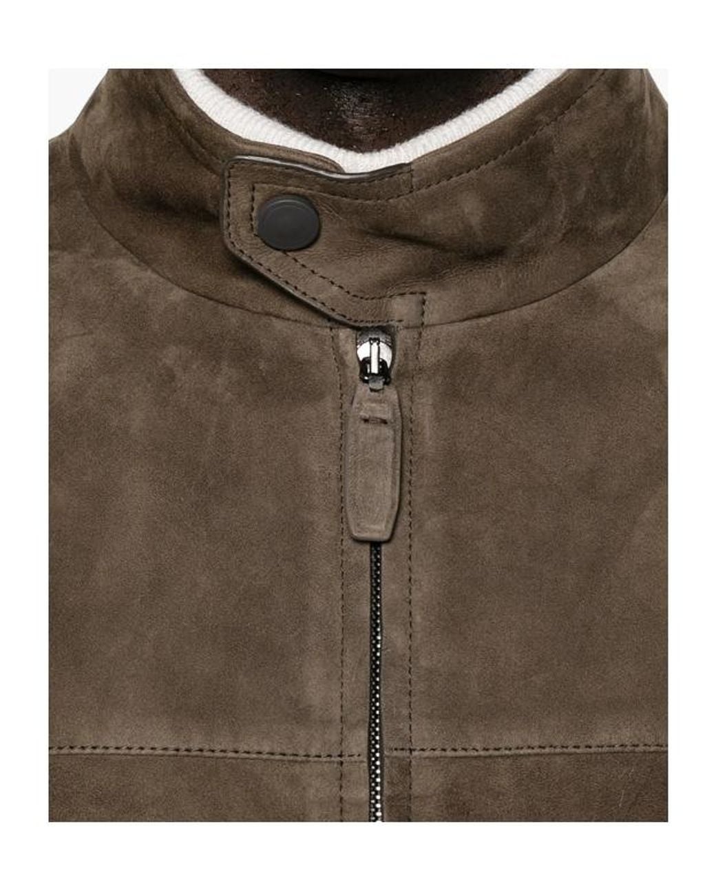 Brioni Brown Suede High-Neck Jacket for men