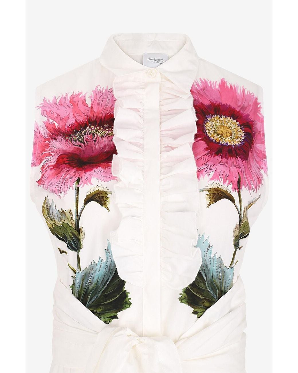 Giambattista Valli White Botanic Blow Up Long Sleeveless Shirt Dress