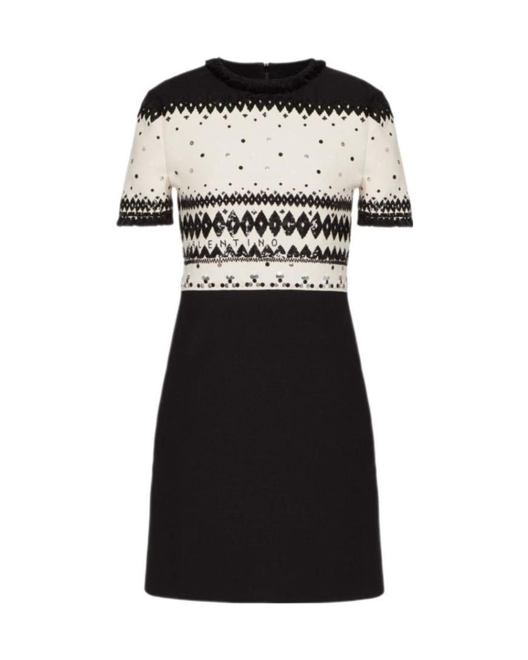 Valentino Black Round-Collar Short-Sleeve Dress