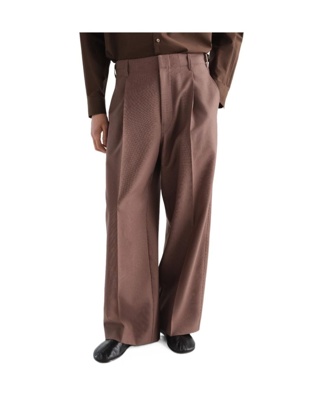 Lemaire Brown Pleated Wide Leg Pants for men