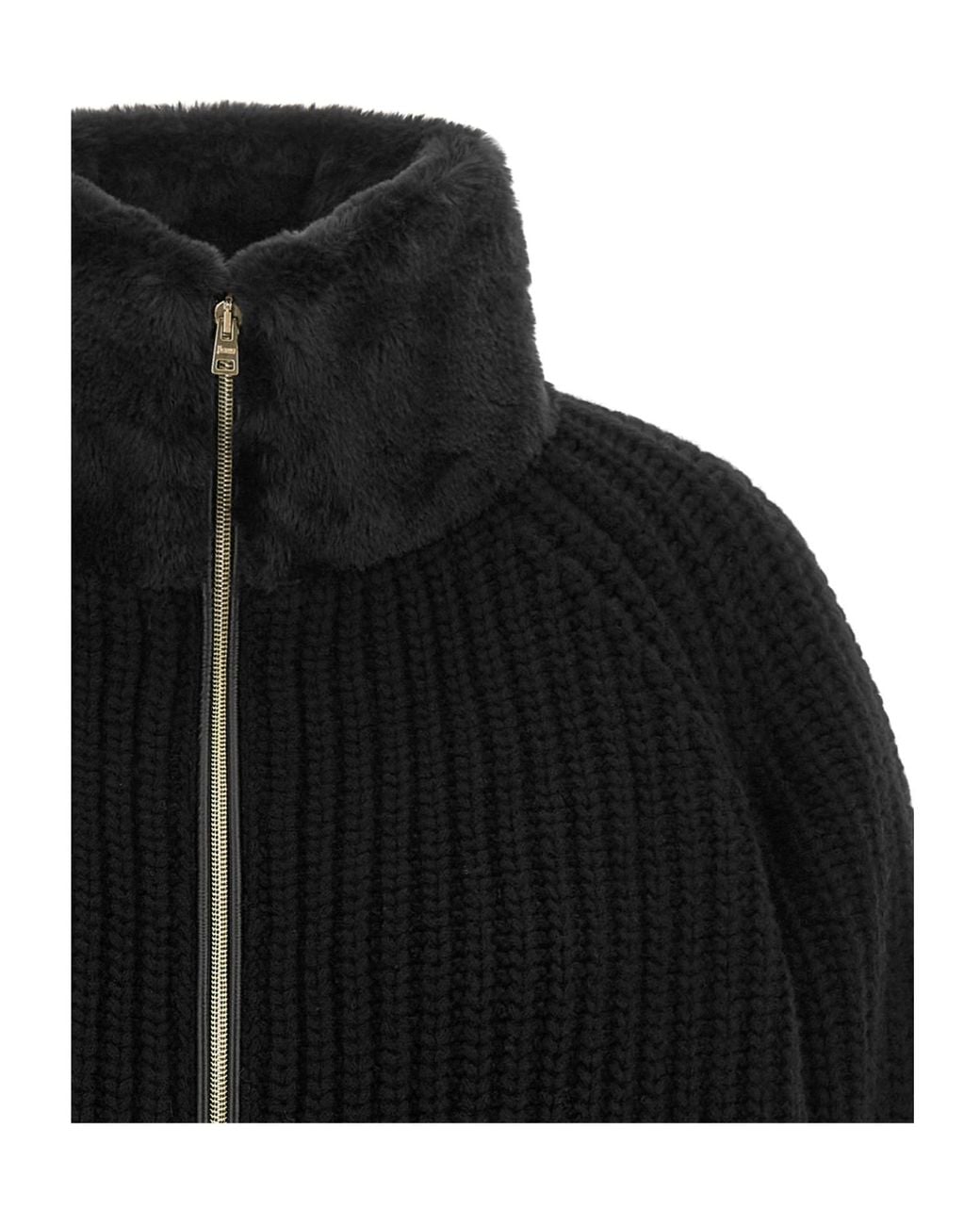 Herno Black Maglia High Neck Zip Cardigan