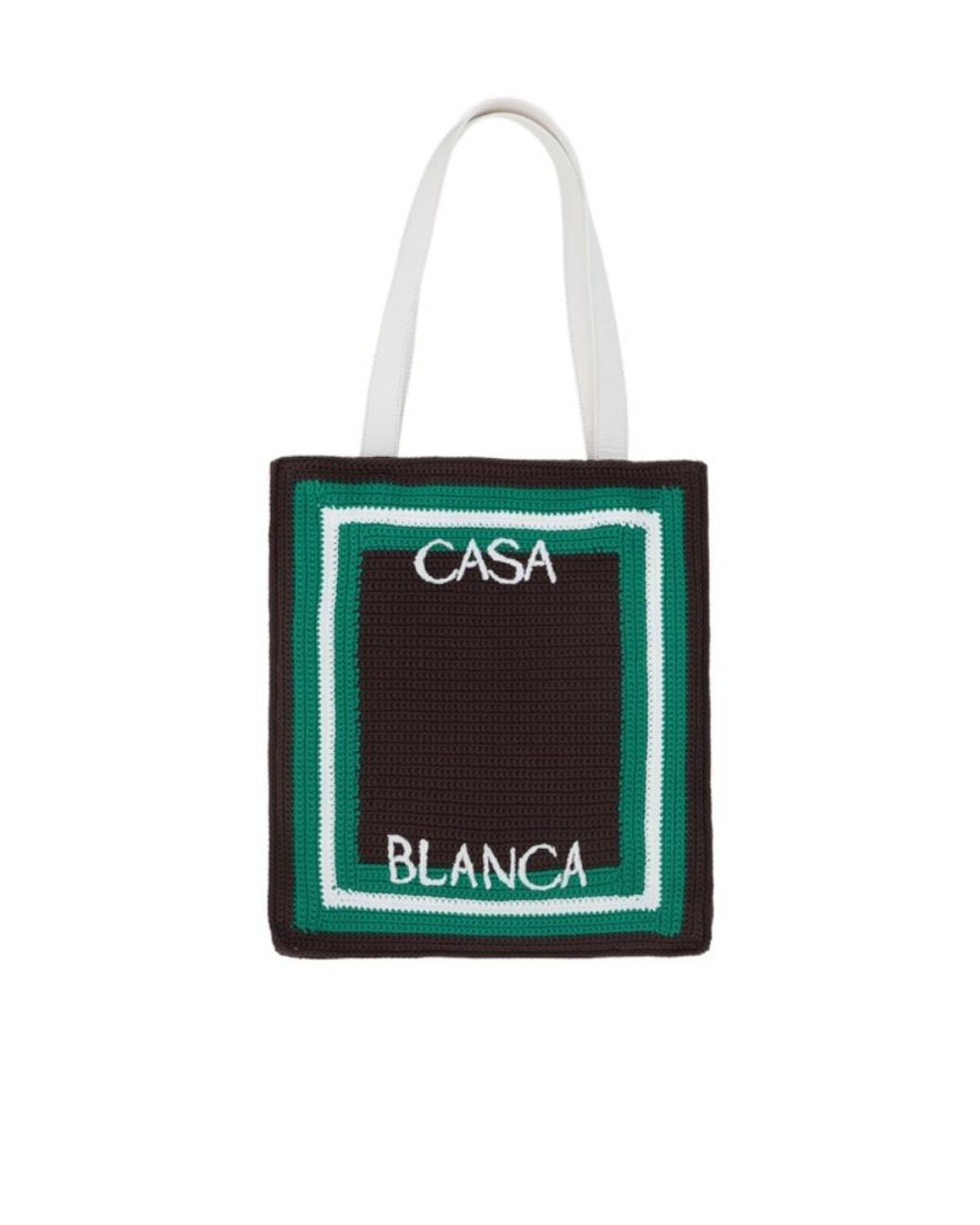 Casablanca Green Logo-Embroidered Crochet-Knit Top Handle Bag