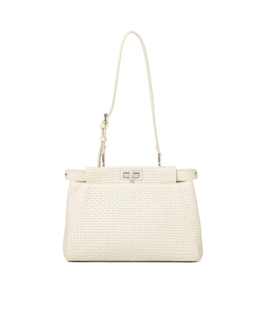 Fendi White Parchment-Colored Woven Leather Bag