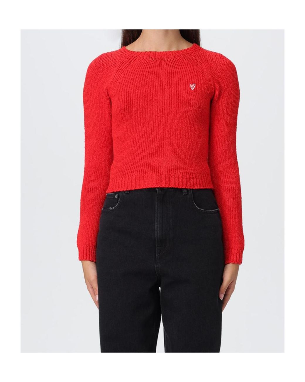 Acne Red Ribbed Knit Heart Logo Jumper