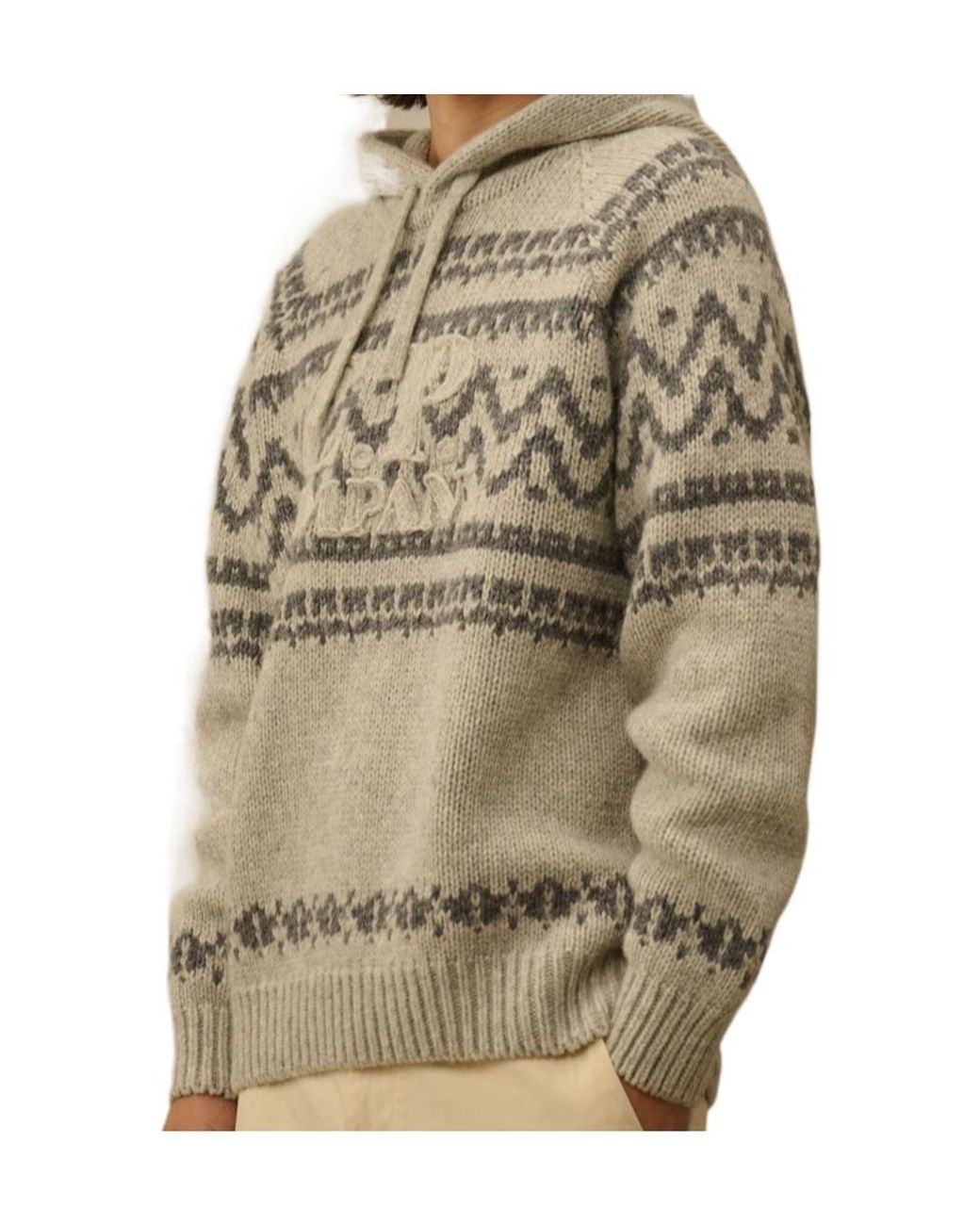 C P Company Gray Jacquard Wool Hooded Sweater for men