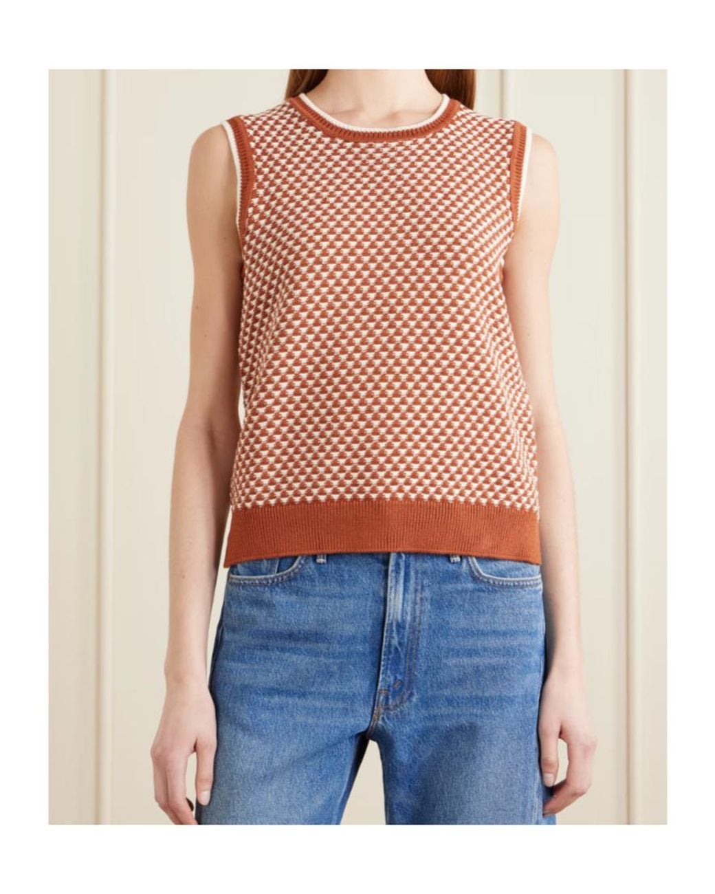 Varley Red Jenson Two-Tone Knitted Cotton Vest