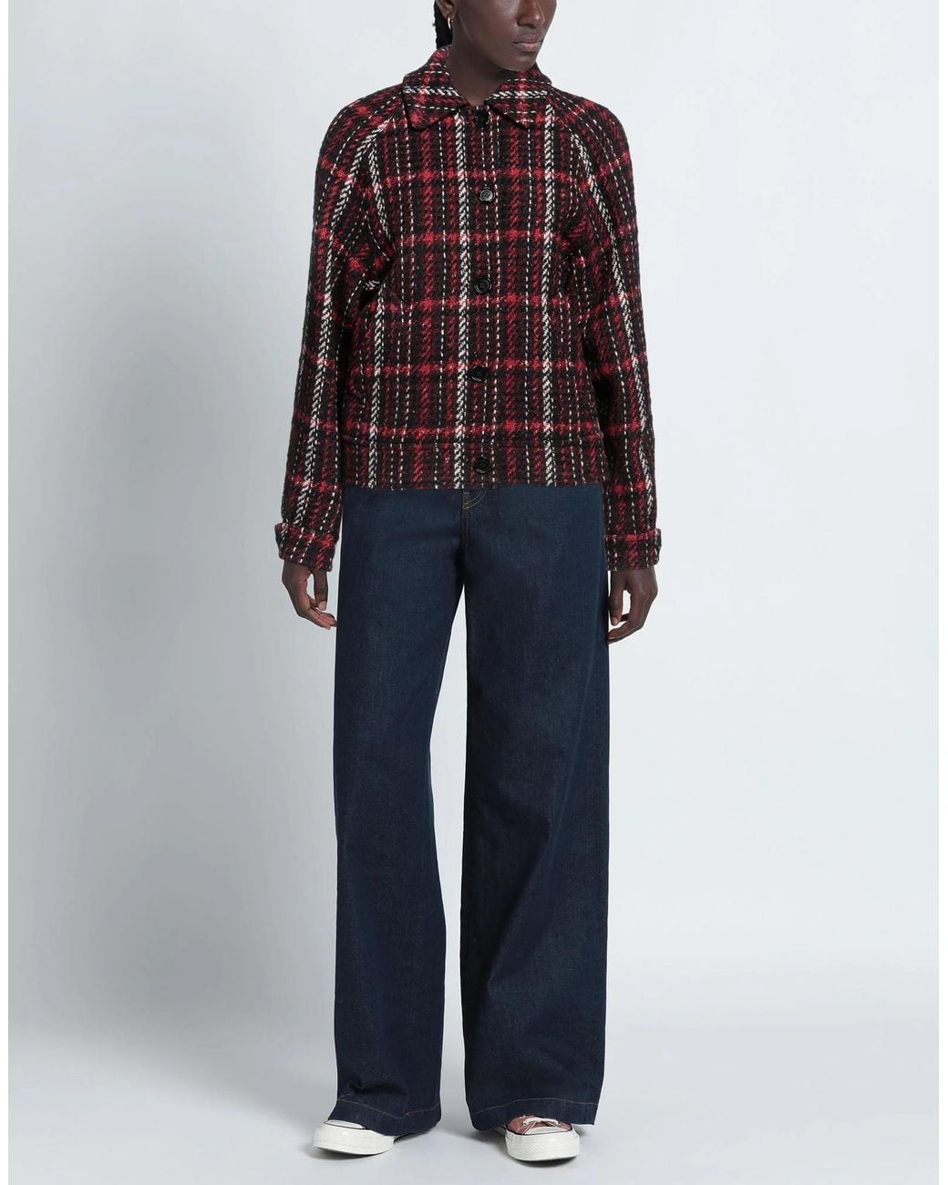 Marni Red Classic Plaid Long-Sleeve Coat