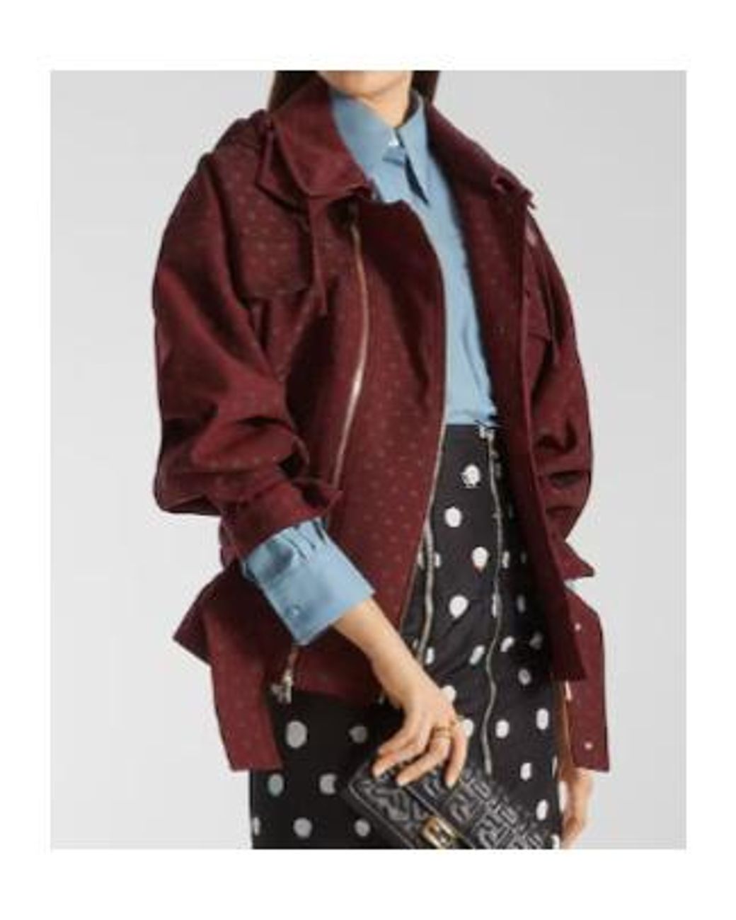 Fendi Red Burgundy Printed Wool Blouson