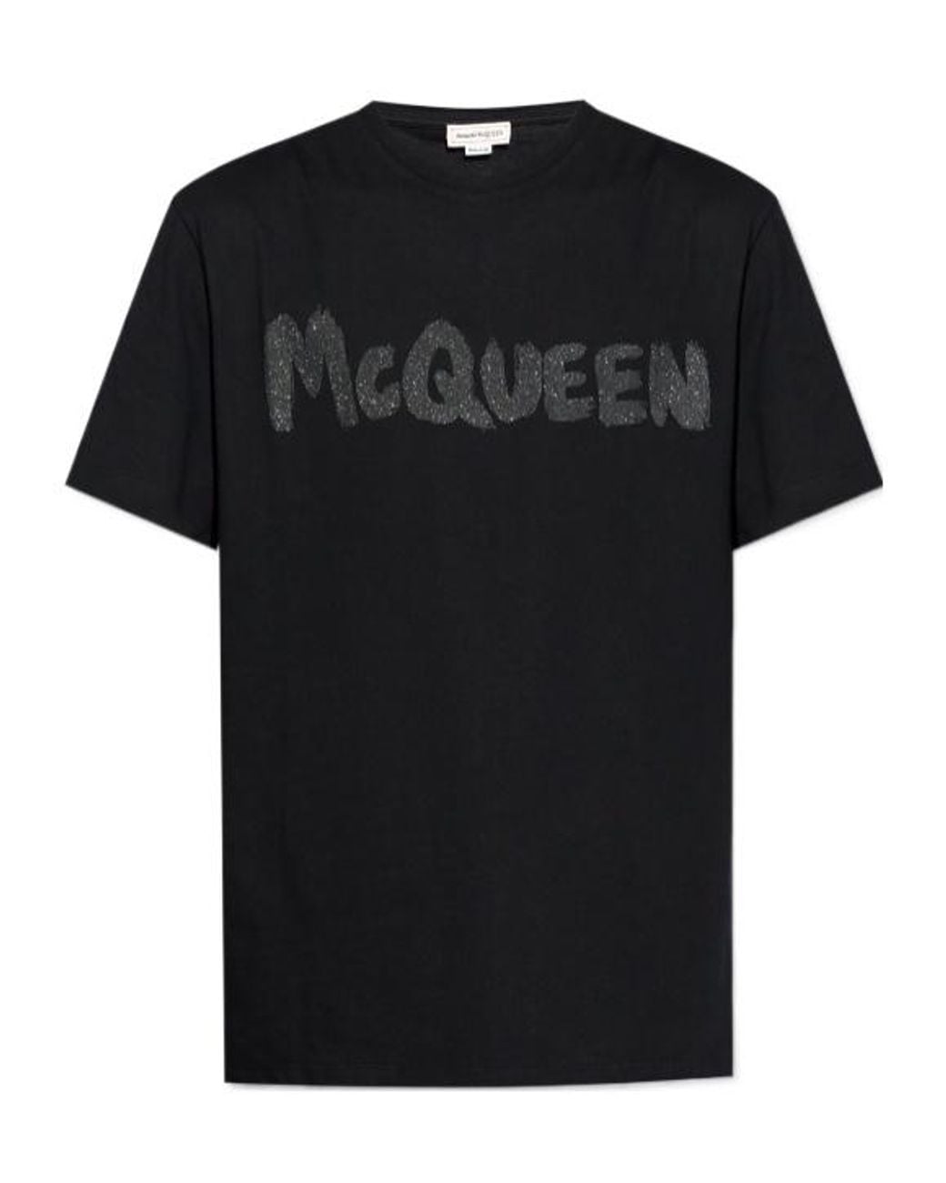 McQueen Black Logo Printed Glittered Crewneck T-Shirt for men
