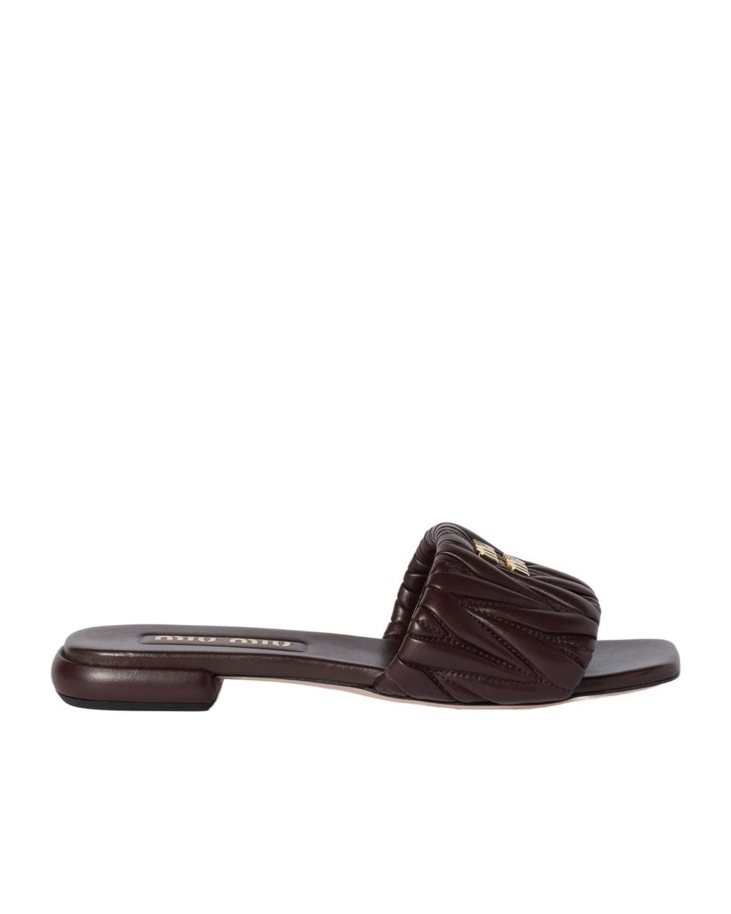 Miu Miu Black Matelassé Nappa Leather Slides