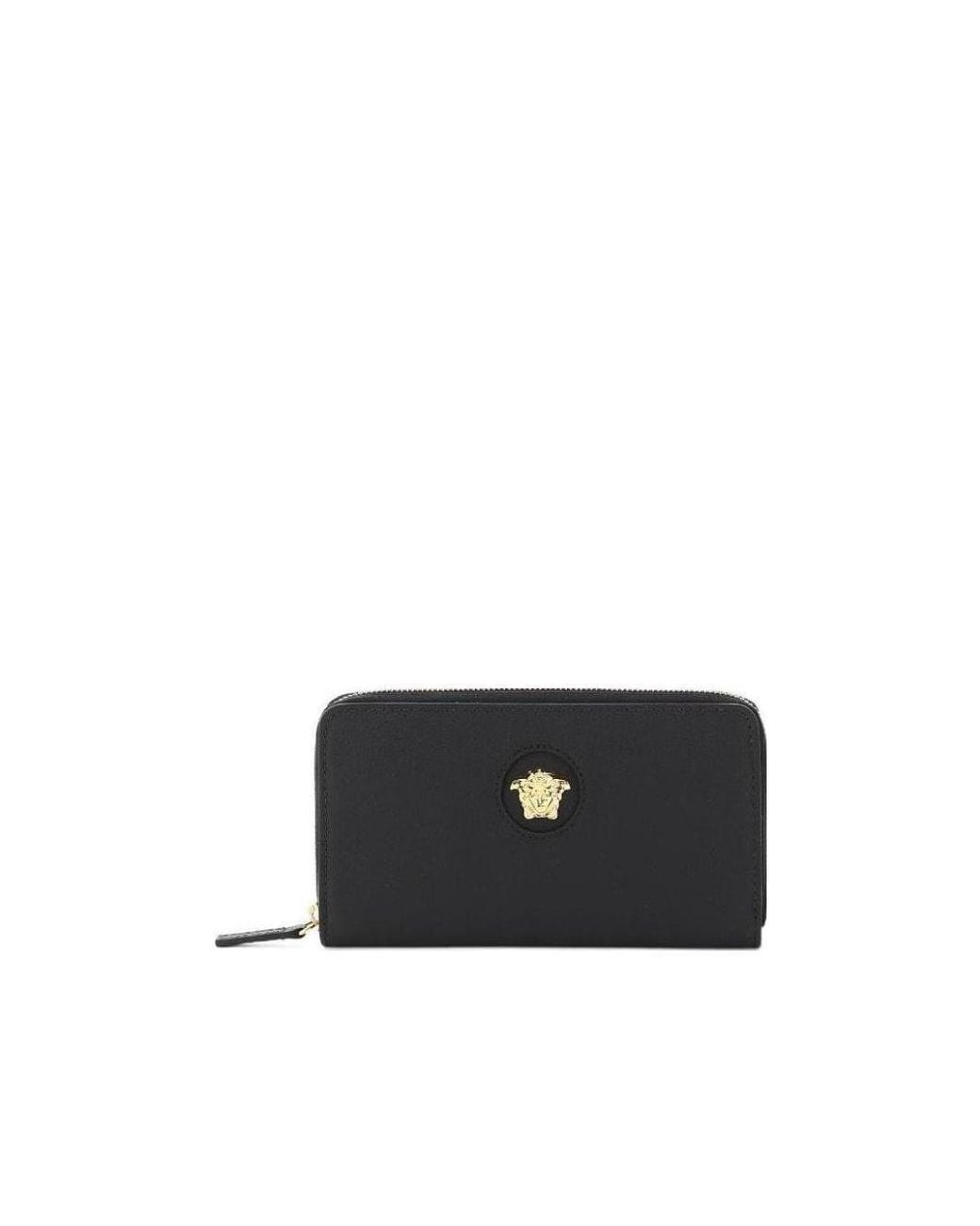 Versace Black Logo Detailed Zipped Wallet