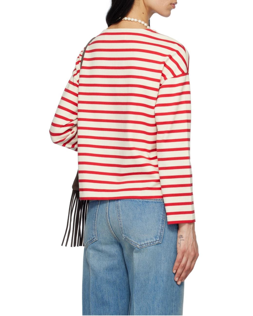 Valentino Red Logo Printed Striped Crewneck T-Shirt