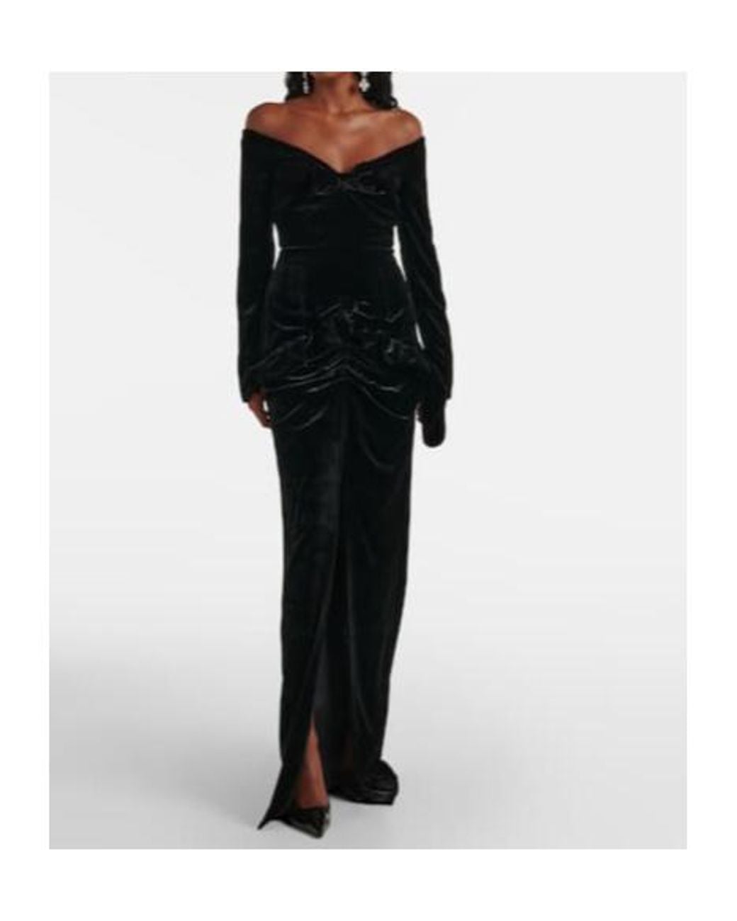Alessandra Rich Black Bow-Decorated Off-The-Shoulder Velvet Dress