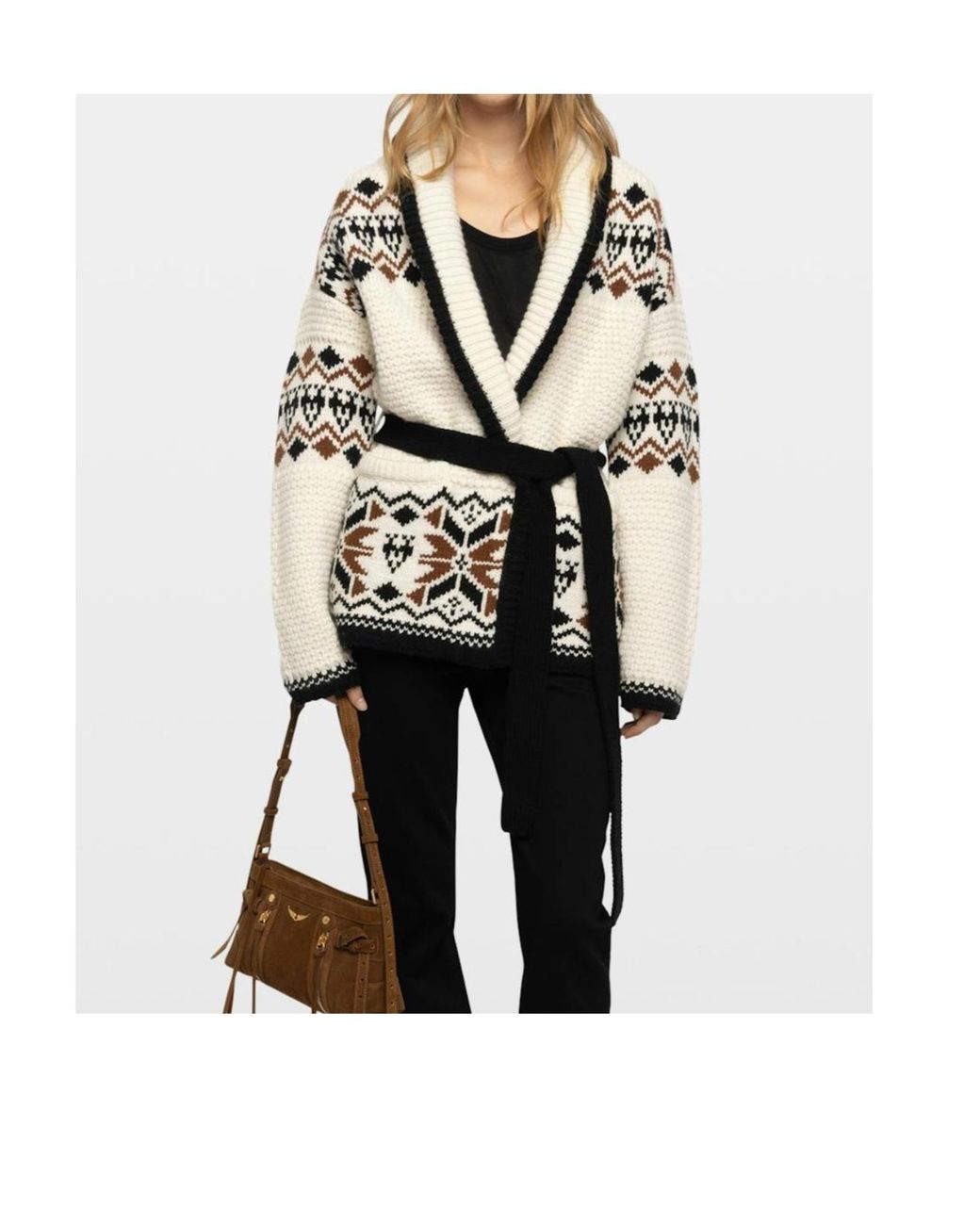 Zadig & Voltaire Natural Erra Belted Patterned Cardigan