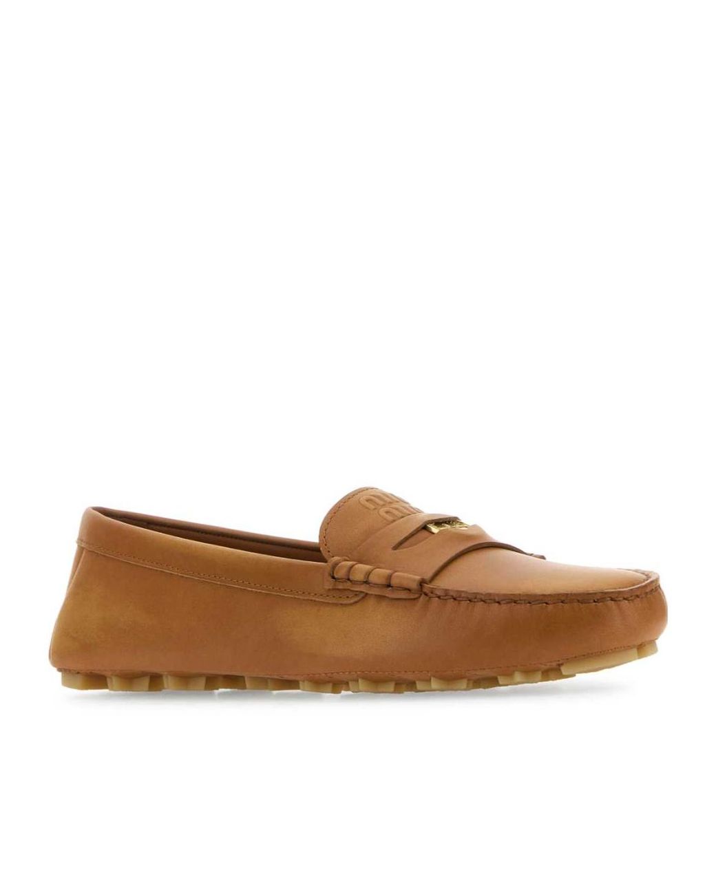 Miu Miu Brown Round-Toe Slip-On Loafers