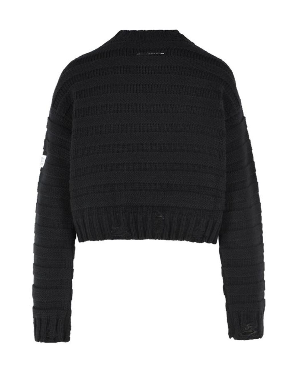 MM6 by Maison Margiela Black Numbers-Patch Distressed Jumper
