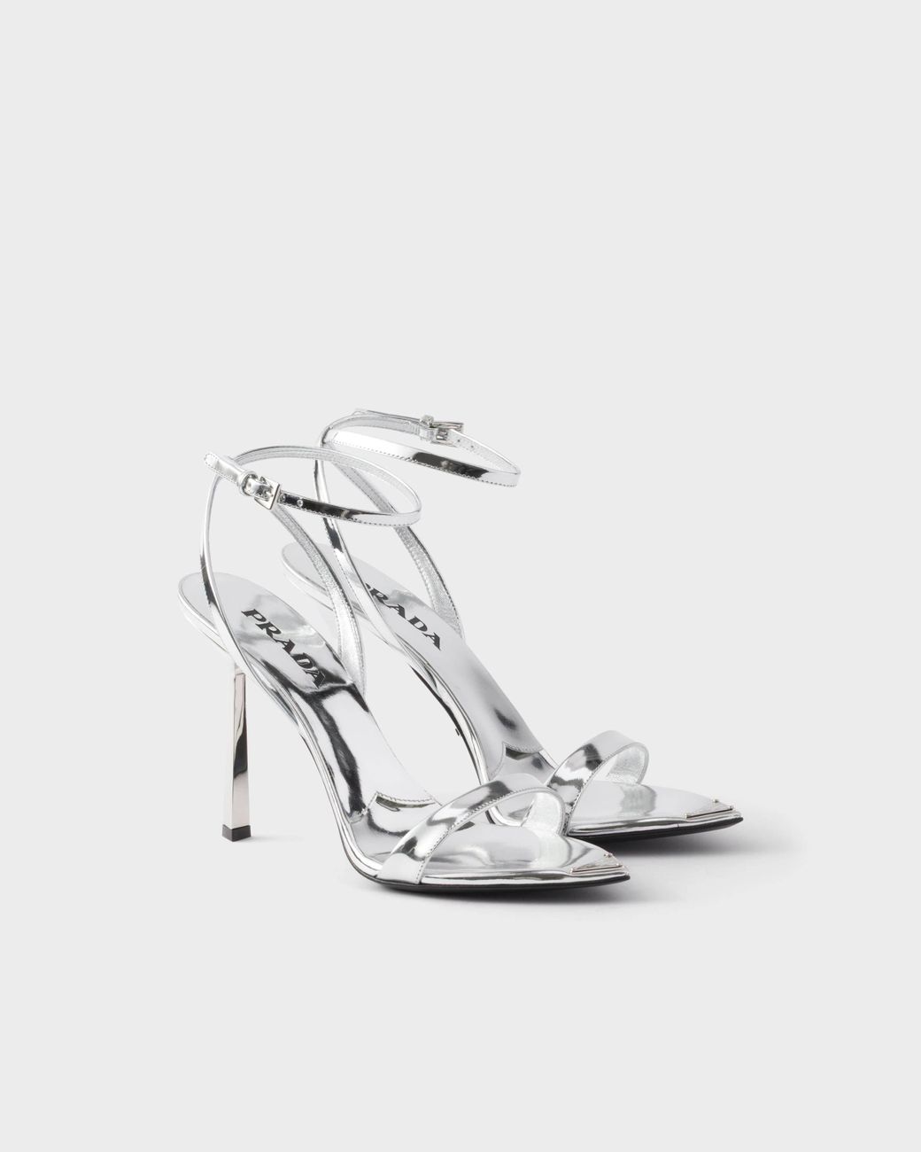 Prada White Triangle-Logo High-Heeled Sandals