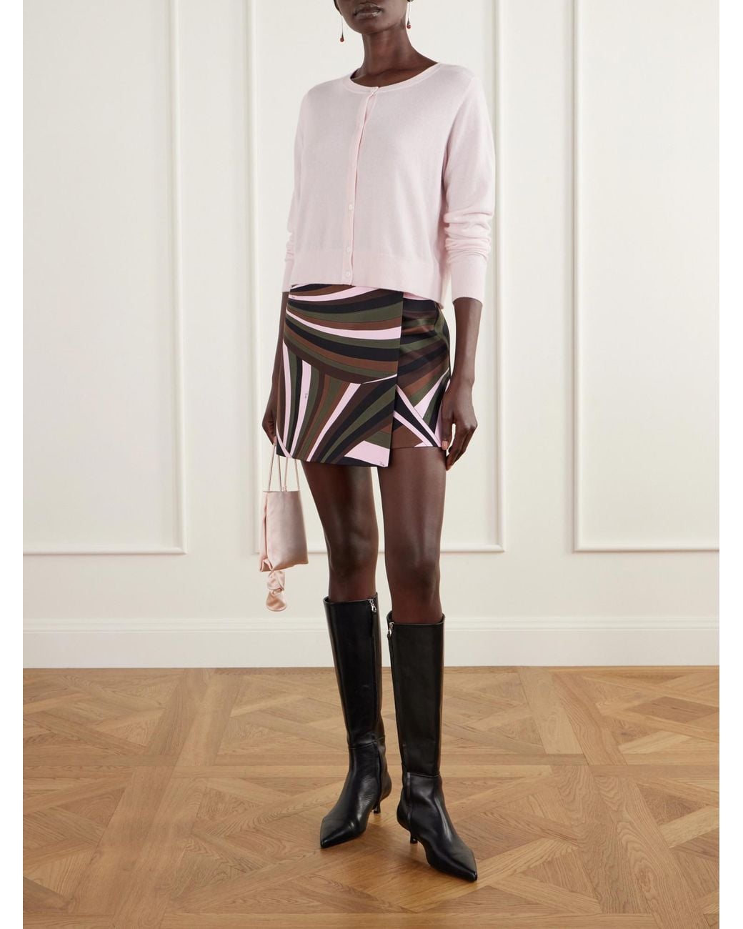Emilio Pucci Black Wrap-Effect Printed Silk-Twill Mini Skirt