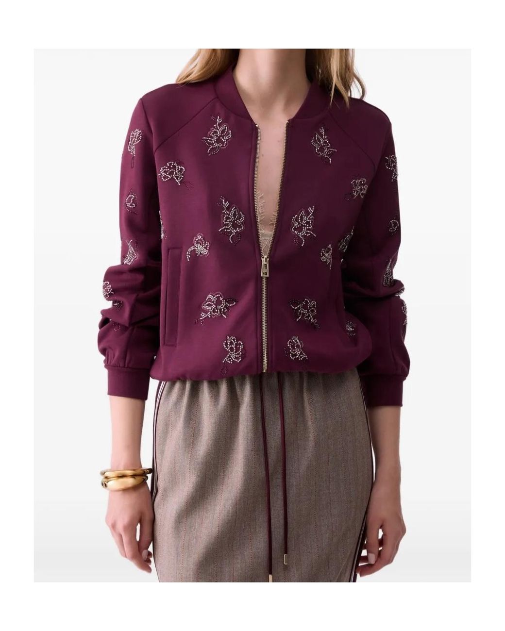Liu Jo Purple Rhinestone Floral Sweatshirt