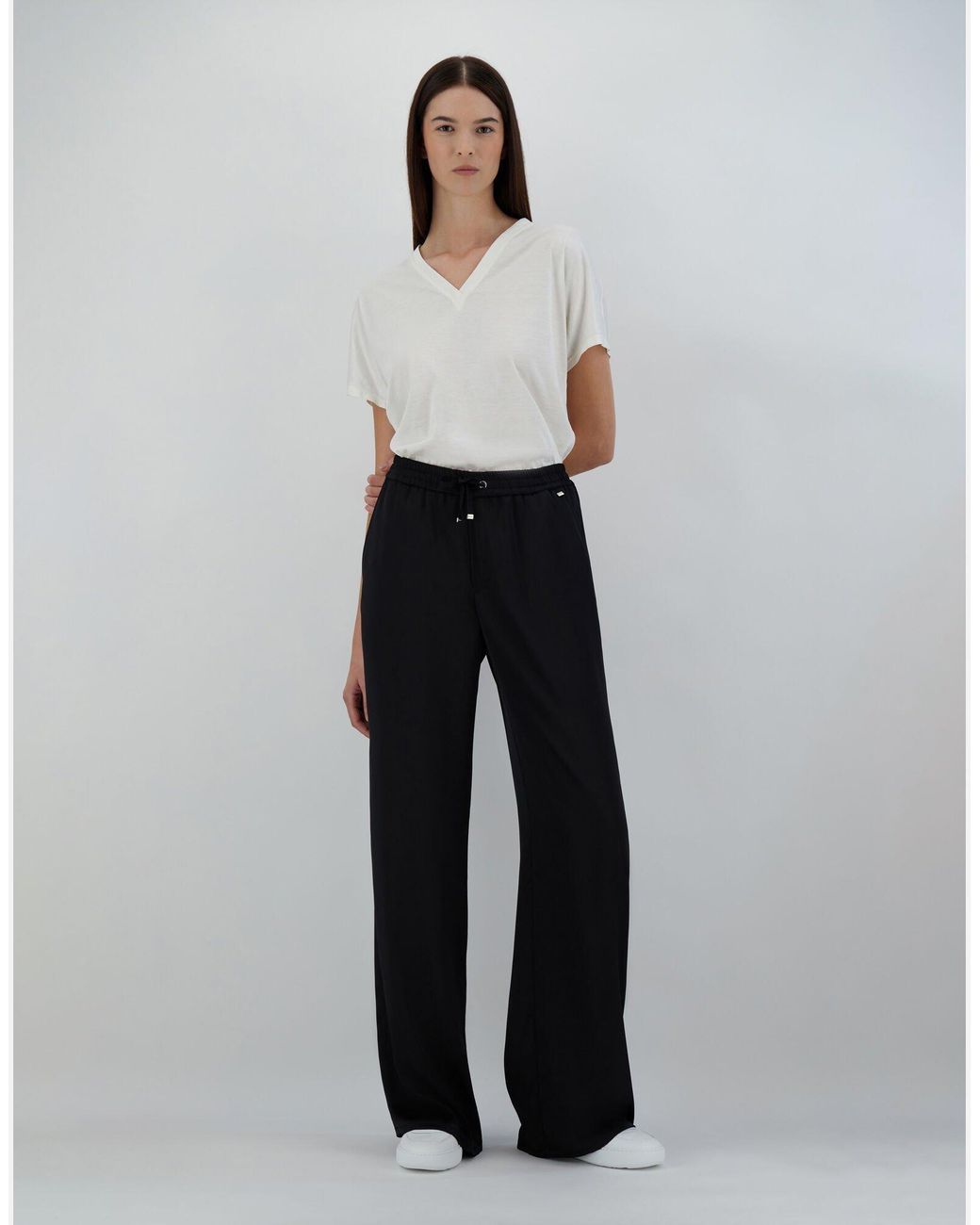 Herno Black Wide Leg Satin Trousers