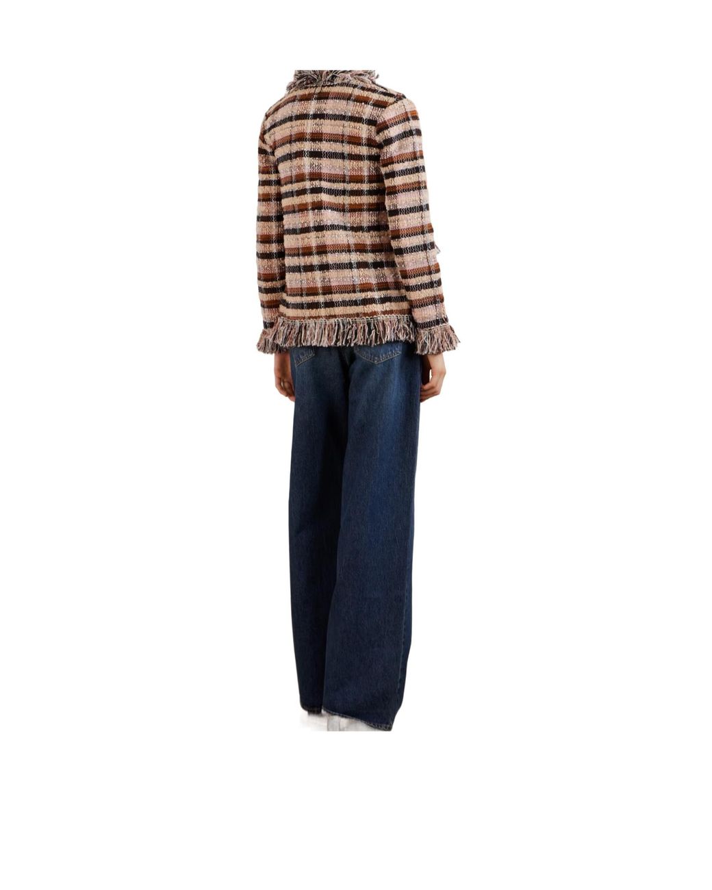 Etro Multicolor Fringed Checked Tweed Jacket