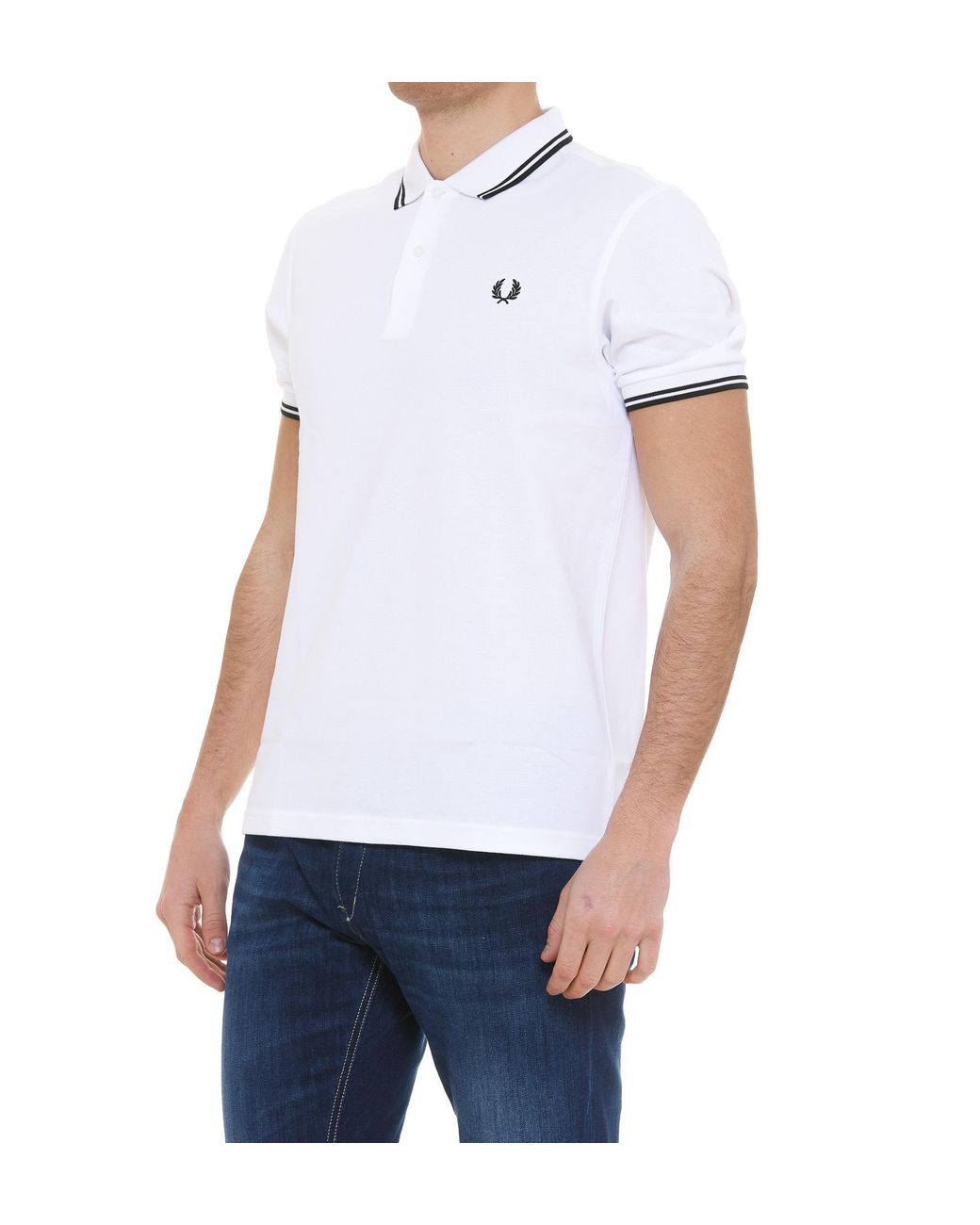 Fred Perry White Twin Tipped Piqué Polo Shirt for men