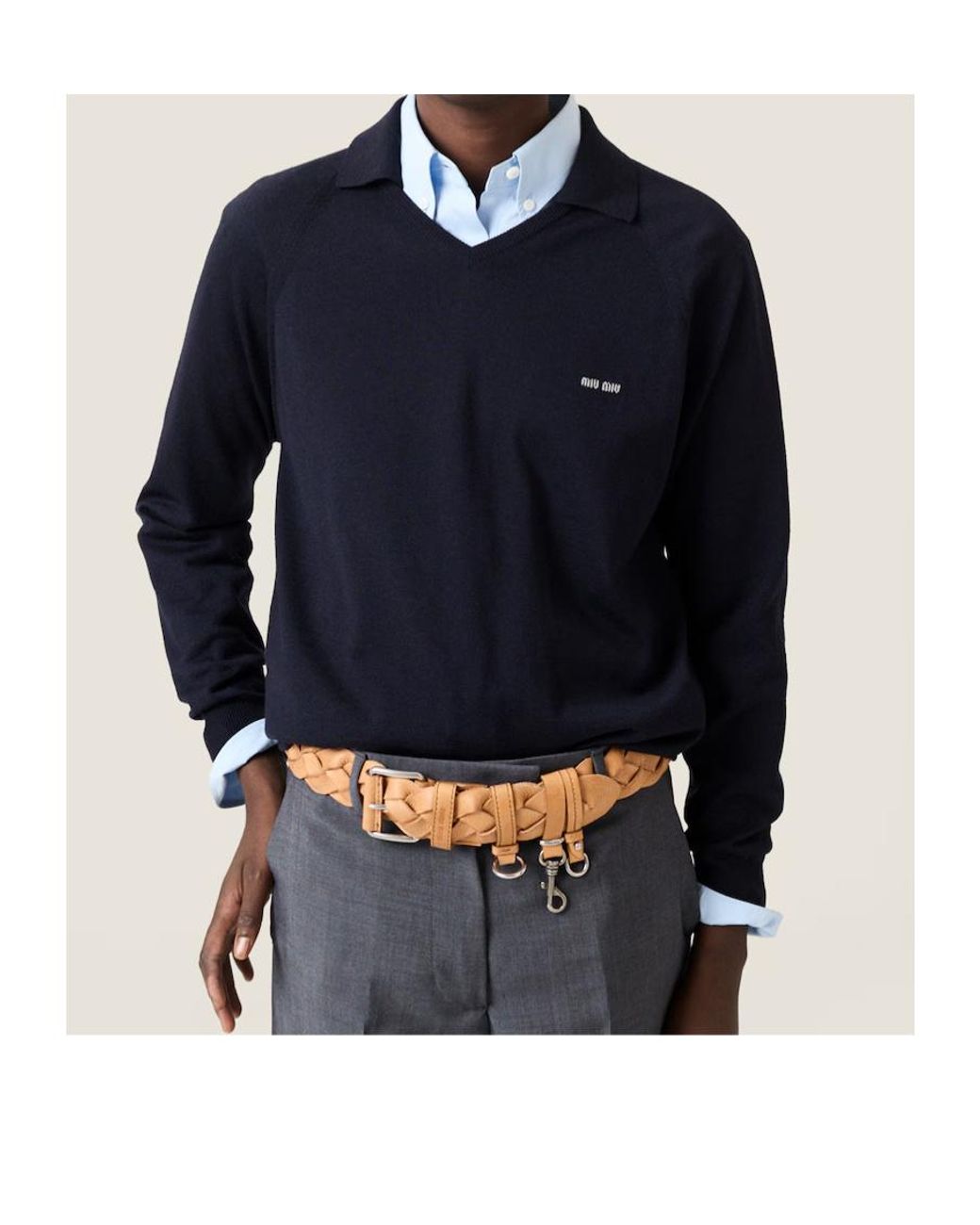 Miu Miu Blue Logo-Embroidered Polo Jumper
