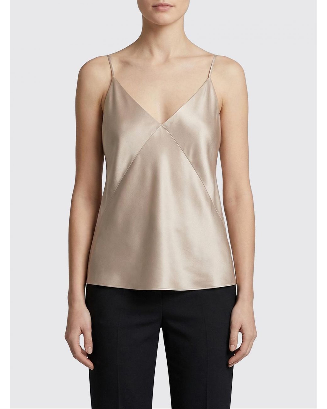 Max Mara Brown V-Neck Satin Top