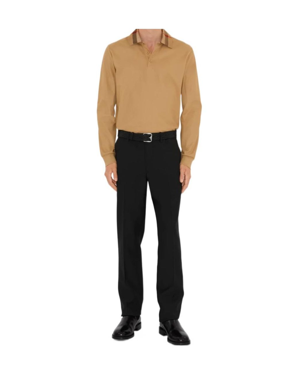 Burberry Brown Check Collar Polo Sweater for men