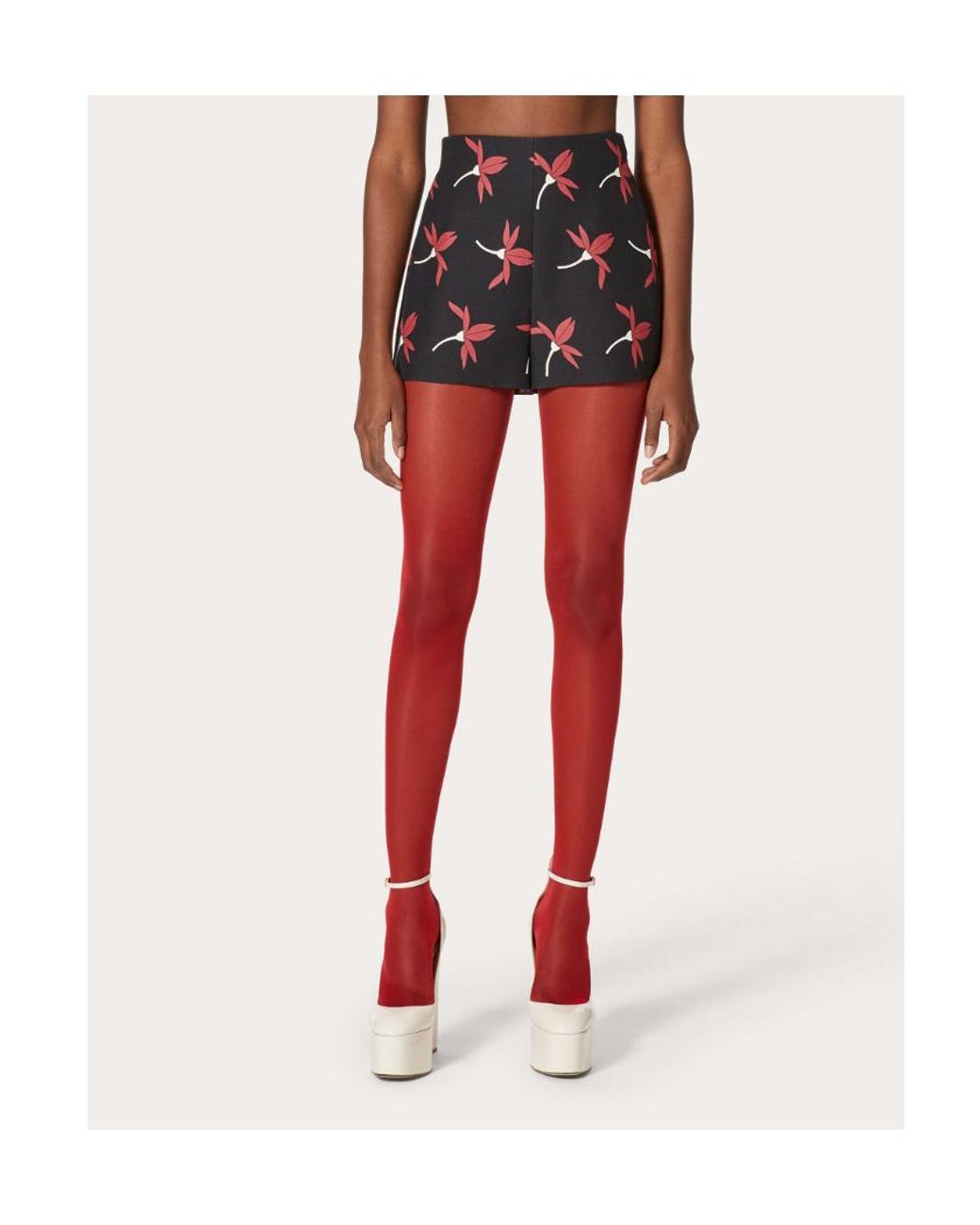 Valentino Red Floral-Print Shorts