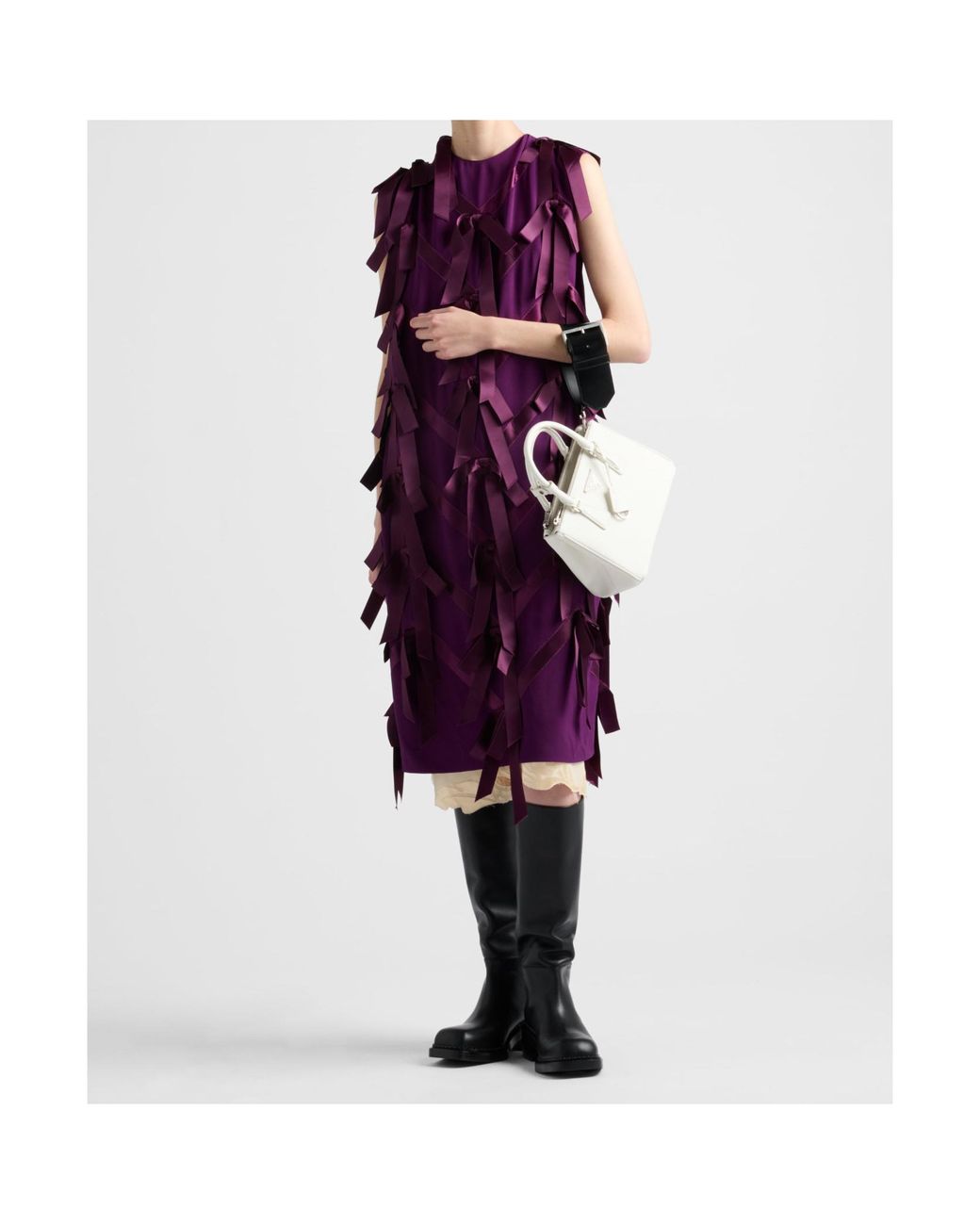Prada Purple Bow Embellished Crewneck Dress