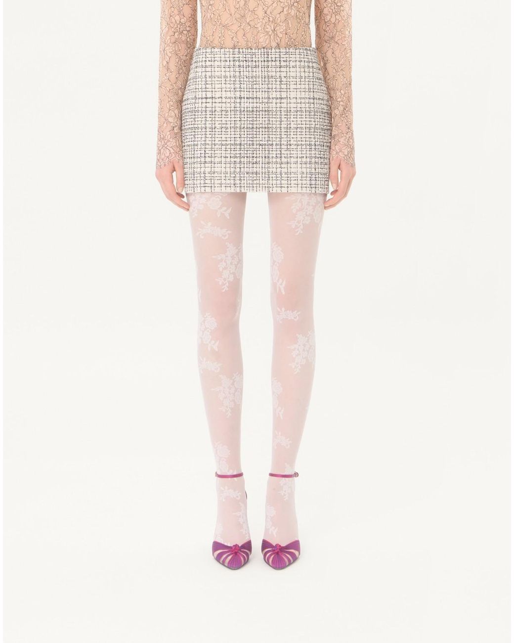 Valentino Natural Square Tweed Mini Skirt