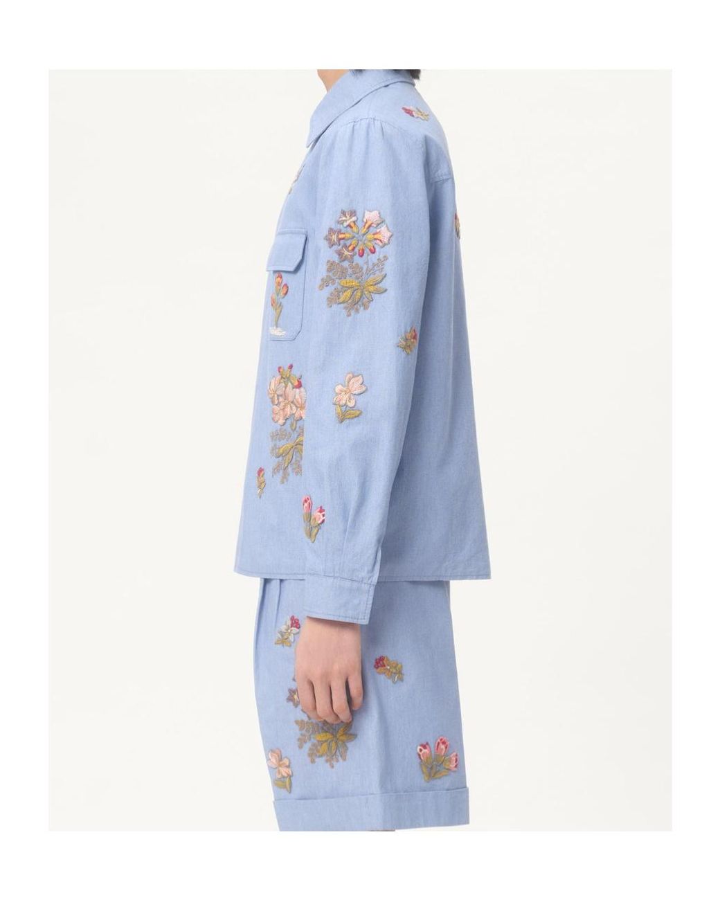 Valentino Blue Embroidered Denim Shirt for men