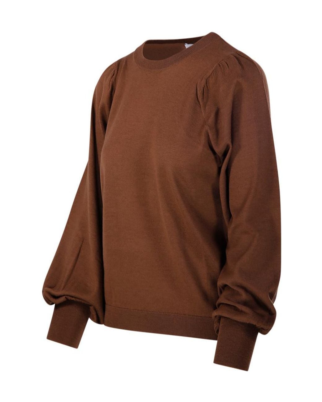 Nude Brown Puff-Sleeve Crew-Neck Sweater