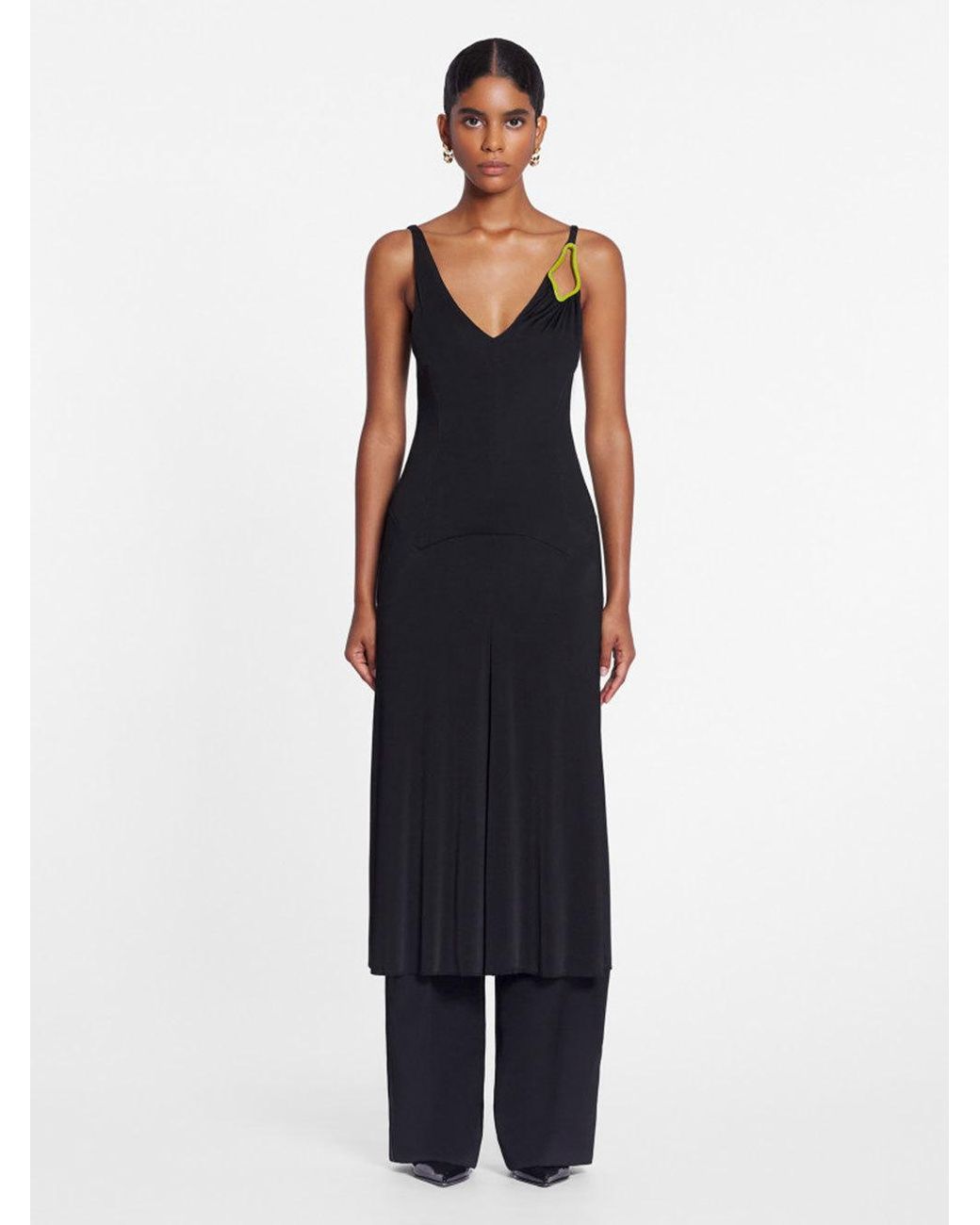 Lanvin Black Pleated A-Line Midi Dress